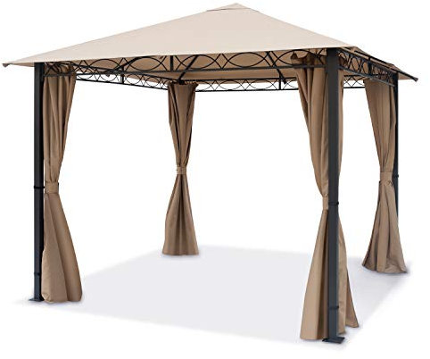 TOOLPORT Gartenpavillon 3x3m wasserdicht Premium Pavillon mit 4 Seitenteilen Gartenzelt ca. 220g/m² Dachplane in Taupe Partyzelt