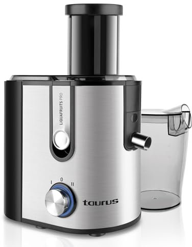 Taurus Liquafruits Pro - Centrifugeuse 800W, 2 vitesses, Extracteur jus et légumes avec bouche de 85mm, Réservoir amovible 2,5L, Pichet jus 1L, Système anti-goutte, LED, Inox