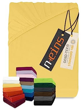 npluseins klassisches Jersey Spannbetttuch - vielen Farben + Größen - 100% Baumwolle 159.192, 90-100 x 200 cm, gelb
