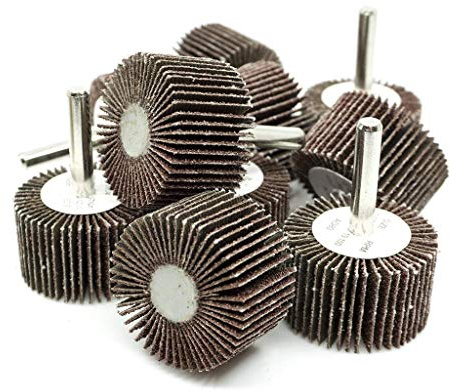 Benchmark Abrasives 1-1/2 x 1 Aluminum Oxide Flap Wheel with 1/4 Shank Mounted, Perfect for Woodworking Grinding Polishing Rust Paint Removal (10 Pack) - 60 Grit