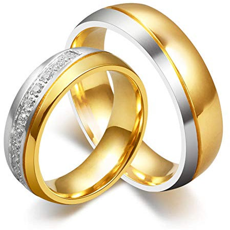 ANAZOZ Edelstahl Ringe Trauringe, Ringe Für Herren Bicolor Größe 70 (22.3) Verlobungsring Vergoldet 18k