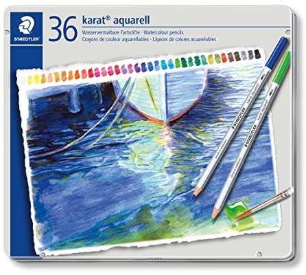 STAEDTLER aquarell Buntstifte karat aquarell, wasservermalbare, weiche und farbintensive Mine, für unterschiedliche Trocken- und Nasstechniken, 36 Aquarellstifte im Metalletui, 125 M36