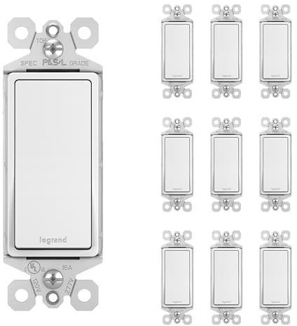 Legrand radiant TM870WCP6 15 Amp Rocker Wall Switch, Single Pole Decorator Light Switches, White (10 Pack)