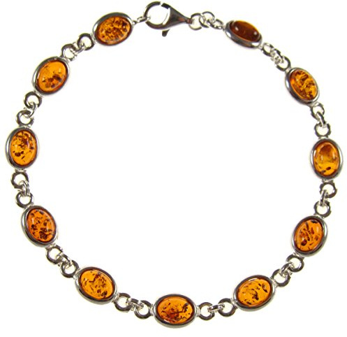 Braccialetto da donna, 20 cm, in argento Sterling 925, con pietre di ambra baltica. Colore: cognac