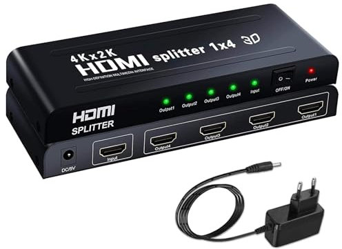 Ozvavzk 4K HDMI Splitter 1 in 4 Out Gleichzeitig HDMI Splitter 4 Monitore Mirror HDMi Verteiler 1 in 4 Out unterstützt 4K UHD HDCP1.4 3D 1080P Full HD Kompatibe (Splitter 1 in 4 Out)