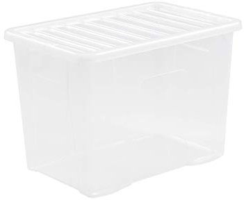 Wham Crystal 3 x 80L Stackable Plastic Storage Boxes with Lids | Ideal for Home, Office, Toys & More | Large Boxes | Made in UK - Clear