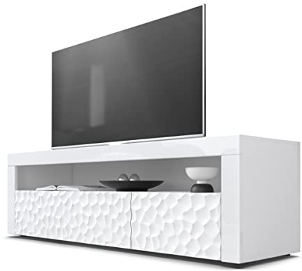 Vaterartikel - Valencia 3d serie color blanco, Façade Blanc brillant Calypso finition 3D fraisée, Meuble TV