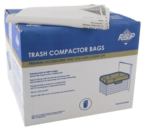 Whirlpool W10165293RB Genuine OEM Trash Compactor Bags (60-Pack) – Heavy-Duty 18-Inch Replacement Bags – Fits KitchenAid, Maytag, JennAir, & Kenmore – 3 Mil Thick, Slip-N-Grip Leak-Proof Design