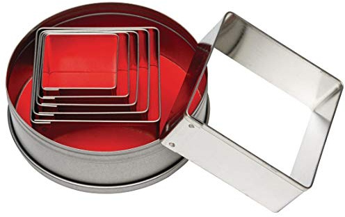 Vogue Ensemble de 6 Emporte-Pièces Carrés Lisses (Lot de 6), Argenté, Taille: 36-70 mm, Matériau: Acier Doux - Emporte-Pièces pour Scones, Glaçage ou Biscuits, Tailles: 36, 44, 48, 55, 60, 70 mm, E017