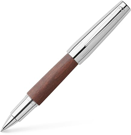 FABER-CASTELL - Tintenroller e-motion Holz Chrom, dunkelbraun