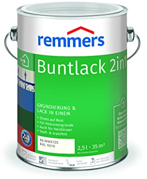 Remmers Buntlack 2in1 reinweiß (RAL 9010), 2,5 Liter, Buntlack für Holz, Eisen, Stahl, inkl. Grundierung und Rostschutz, innen und außen