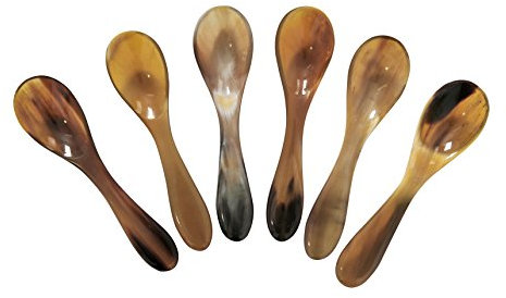 Marycrafts 6er Set Kaviarlöffel Eierlöffel aus Horn Caviar Spoons Handarbeit
