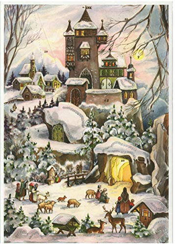 Nostalgischer Adventskalender aus Papier mit Bildern und Glitzer für Kinder und Erwachsene An der Burg