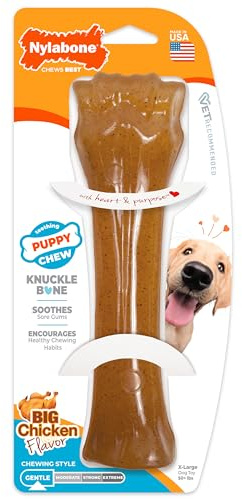 Nylabone Gentle Puppy Dog Teething Chew Toy Bone, Chicken Flavour, Extra Large, for Puppies 23 kg+ (Packing May Vary).