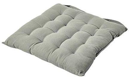 HOMESCAPES - Seat Pad - Grey - 40 x 40 cm - Indoor - Garden - Dining - Chair Cushion with a Button Tie Handle to fix to Chair - 100% Cotton - Well Filled - Easy Care - Washable At Home