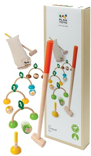 PlanToys® Croquet Wooden Outdoor Game for Kids | Montessori Activity for Coordination, Strategy & Team Play | Eco-Friendly Educational Lawn Game