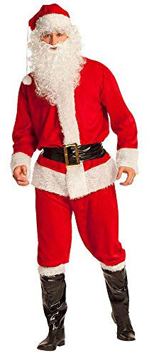 Boland 13412 - Kostüm Weihnachtsmann, Anzug mit Hose, Kurzmantel mit Gürtel, Mütze mit Bommel, Perücke und weißem Bart, Stiefelstulpen Santa Claus deluxe, Weihnachten, Karneval, Mottoparty