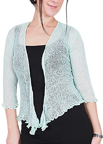 Mimosa Mesdames Femme Boléro au Crochet Briller en Dentelle Plaine Etendue Résille Cardigan Haussement D'épaules (Taille Unique, Mint)