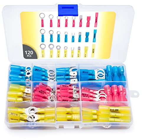 Wirefy Schrumfverbinder Set - Kabelschuhe Set enthält Ringkabelschuhe, Stoßverbinder, Gabelverbinder, Steckverbinder und Flachstecker - Qetschverbinder 0,5-6 mm² - 120 Stück