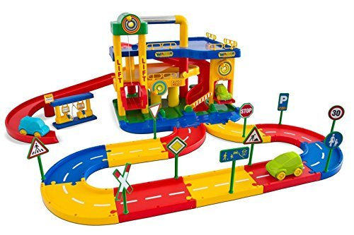 Wader Polesie Garage Nr. 1 mit Autos & Straßenset, geeignet ab 3 Jahren I 3 Ebenen I Inkl. 3 Autos I 1,75m Straßen I Sofort Bespielbar I Farbenfrohes Design