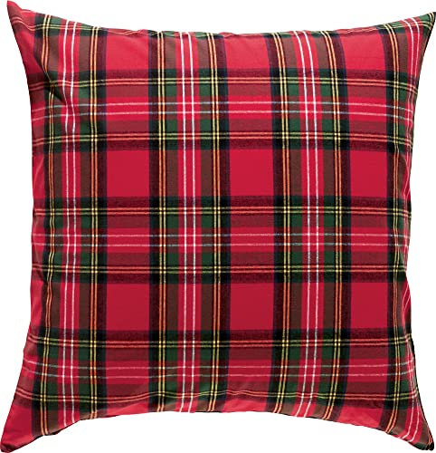 Erwin Müller Kissenbezug, Kissenhülle Flanell buntgewebt rot Größe 80x80 cm - hautsympathisch, atmungsaktiv, samtweich, 100% Baumwolle, mit Knopfverschluss