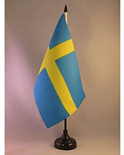 AZ FLAG Bordsflagga Sverige 22x15 cm Svensk 100D Polyester Plastfot