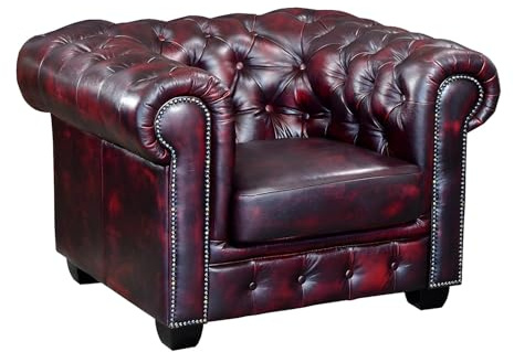 Vente-unique-Poltrona Chesterfield 100% cuoio di bufalo Cherry - BRENTON