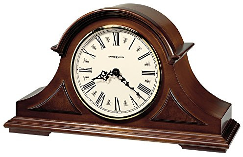 Howard Miller Burton II Mantel Clock – Windsor Finish, Triple-Chime Quartz Movement, Roman Numerals, Volume Control, Nighttime Shutoff