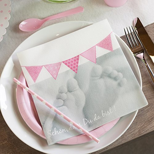 HANTERMANN Servietten Taufe rosa Premium Airlaid STOFFÄHNLICH | 50 Stück | 40 x 40cm | 1/4 Falz | hochwertige Taufserviette Mädchen Jungen | Taufe Deko | Made in Germany