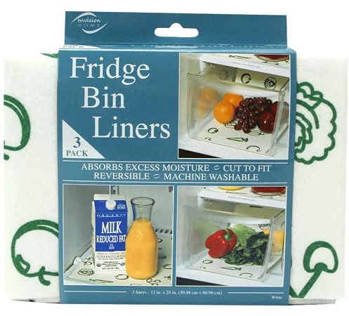 Envision Home Refrigerator Liners, Shelf Liner, Absorbent Fridge Liners, 12 Inch x 24 Inch, Veggie Print, 3 Pack