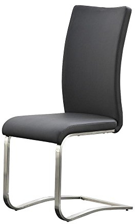 Robas Lund Esszimmerstuhl Leder Grau 2er Set, belastbar bis 130 kg, Schwingstuhl mit Rindsleder, Gestell Edelstahl, Komfortsitzhöhe