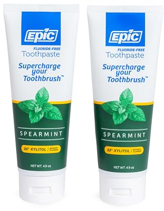 Epic Dental Fluoride Free Xylitol Toothpaste, Spearmint, 4.9 Oz Tube (Two-Pack)