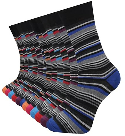 Men's Cotton Socks (12 Pairs) - Smart Breathable Plain, Striped Patterned Socks for Men - Suitable for Work and Casual Wear - Soft, Comfort Insulated Mens Ankle Socks with Reinforced Heel & Toe