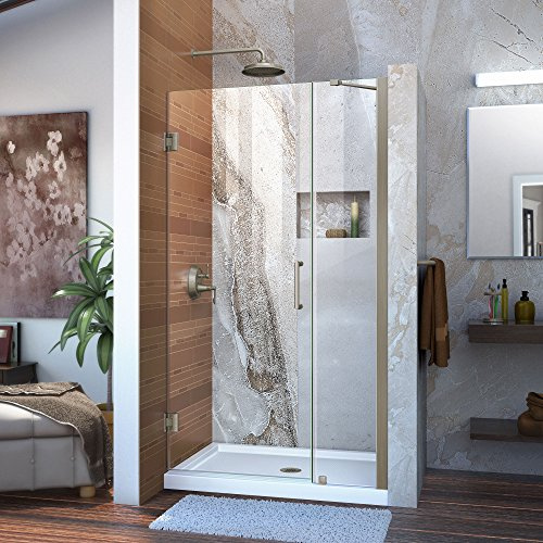 DreamLine Unidoor 40-41 in. W x 72 in. H Frameless Hinged Shower Door with Support Arm in Brushed Nickel, SHDR-20407210-04