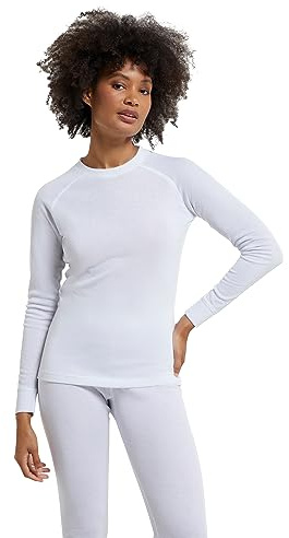 Mountain Warehouse Talus Womens Long Sleeves Baselayer Top - Thermal Underwear, Lightweight, Breathable, Warm & Easy Care - Autumn, Winter & Outdoors White (Round Neck) Women's Size 12