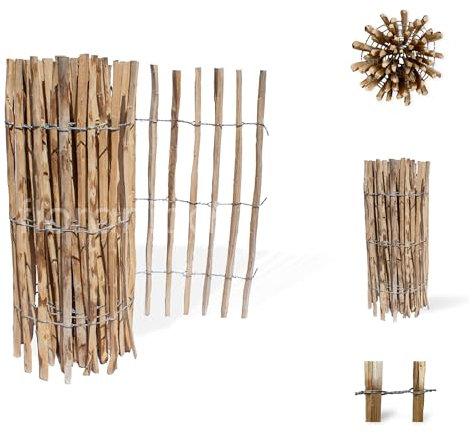 Floranica Staketenzaun aus Haselnuss Kastanie 5 m lang x 90 hoch 4-6cm Lattenabstand Rollzaun Gartenzaun Gartenbegrenzung, Hundezaun, Holzzaun Holzzaun hecke Steckzaun