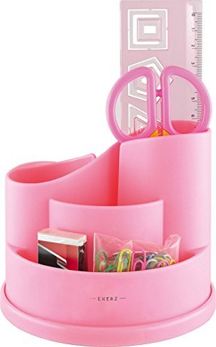 EXERZ Pencil Holder Pink, Desk Organiser, Rotating Desk Tidy, Pen Caddy with Stationery - Pink