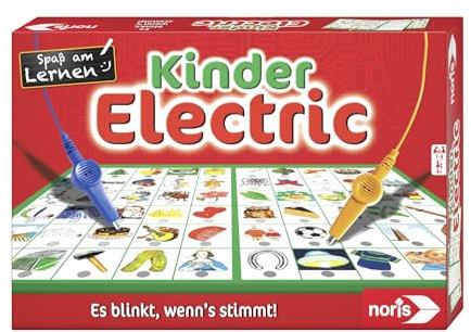 Noris Kinder Electric Lernspiel – Zuordnungsspiel mit Lichtsignal bei richtiger Antwort, 12 Bildtafeln, Batterie betrieben – pädagogisches Spielzeug Kinder ab 4 Jahren