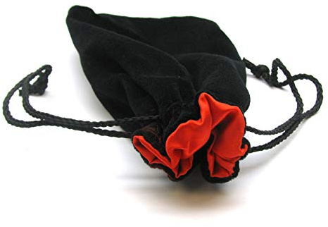 5X8 Black Velvet Dice Bag with Red Satin Lining