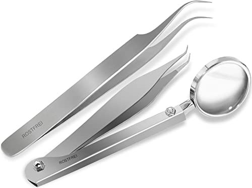 InstrumenteNrw Edelstahl Set Zeckenpinzette Zeckenzange mit Lupe für Tiere