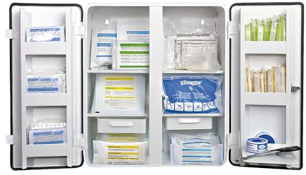 SÖHNGEN First Aid Cupboard in Accordance with DIN 13169 - Double Door, White, H x W x D 462 x 404 x 170 mm - with Filling - Pharmacy Pharmacy Medicine Cabinet Medicine Cabinet Operational Safety First Aid First Aid Cupboard