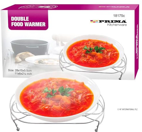 New Double Food Dish Warmer Chafing Chrome Oval Plate Burner Heat Warm + 2 Free Candle | Warm 2 Plates at Once | Keep Food Warm ON Table | Long Lasting