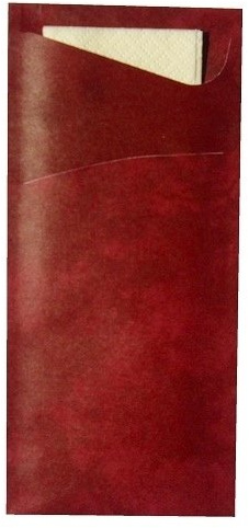 Duni 450056 (1) Tasca per posate con tessuti, 8.5 cm x 19 cm, crema sacchetto e bordeaux (confezione da 100)