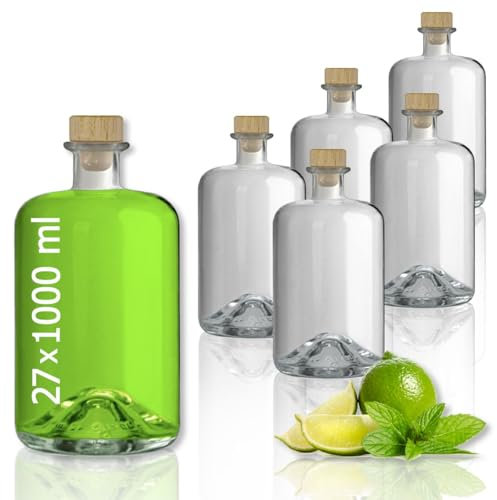 Geniess-Bar! 27 Glasflaschen 1000 ml leer zum selbst Befüllen mit Korken Apothekerflasche Essig Öl Flasche