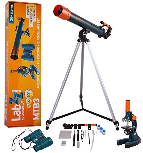 Levenhuk LabZZ MTB3 Lernmikroskop und Teleskop und Fernglas, Optisches Set im Dreiercombo mit Zubehör für Neugierige Kinder zu Hause, in der Schule und Beim Hobby