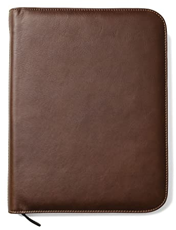 Porte Documents A4 en Cuir Pleine Fleur 100% Véritable - Conferencier Fabriqué à la Main par des Artisans Experts - Spacieux, Idéal pour une Réunion ou en Cours - Fermeture à Glissière - Brun