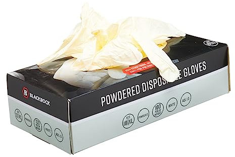 Blackrock Gants jetables en vinyle poudré, 100 boîtes, médicaux, alimentaires, sans latex, chirurgicaux, tatouages, non stériles, premiers secours, peinture, blancs, sans danger pour la pea