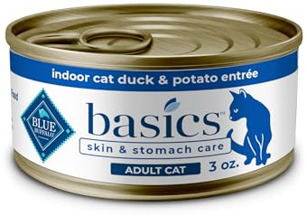 Blue Buffalo Basics Grain-Free Wet Cat Food, Skin & Stomach Care, Limited Ingredient Diet for Indoor Cats, Duck & Potato Entrée, 3-oz Cans (24 Count)