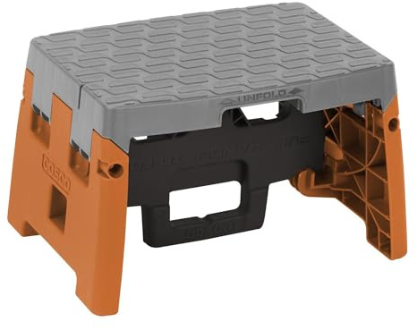 Cosco (Black, Orange, and Gray) - 1 Step Moulded Folding Step Stool, Type 1A, Black, Orange, and Grey