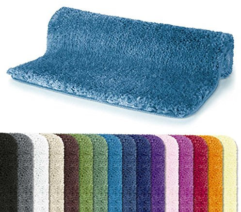 Spirella Badteppich Badematte Duschvorleger Mikrofaser Hochflor |flauschig | rutschhemmend | geeignet für Fußbodenheizung | 55x65 cm | Blau
